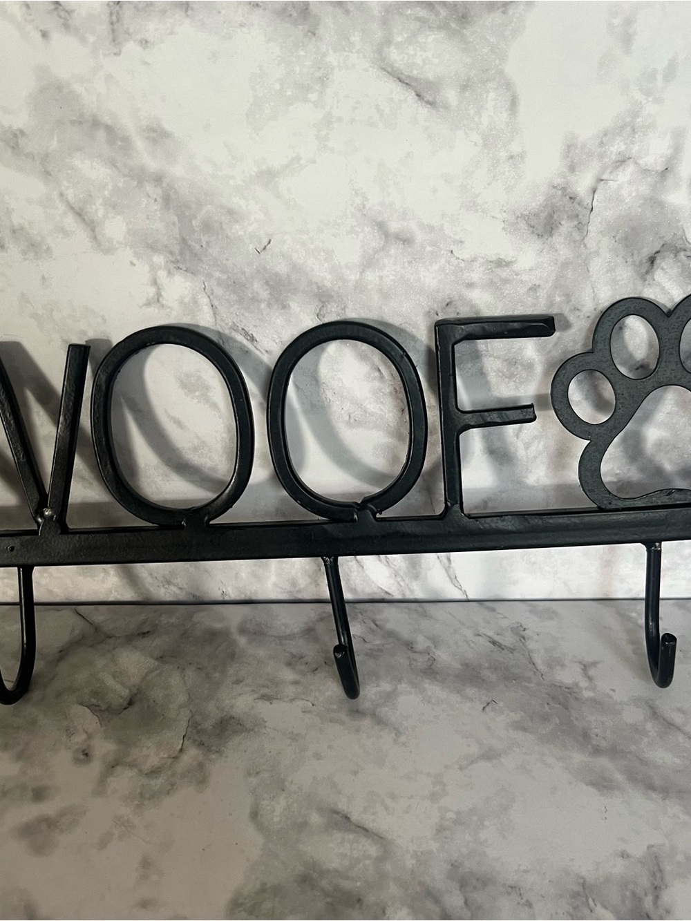 Black "WOOF" Wall Hook Rack with Paw Design